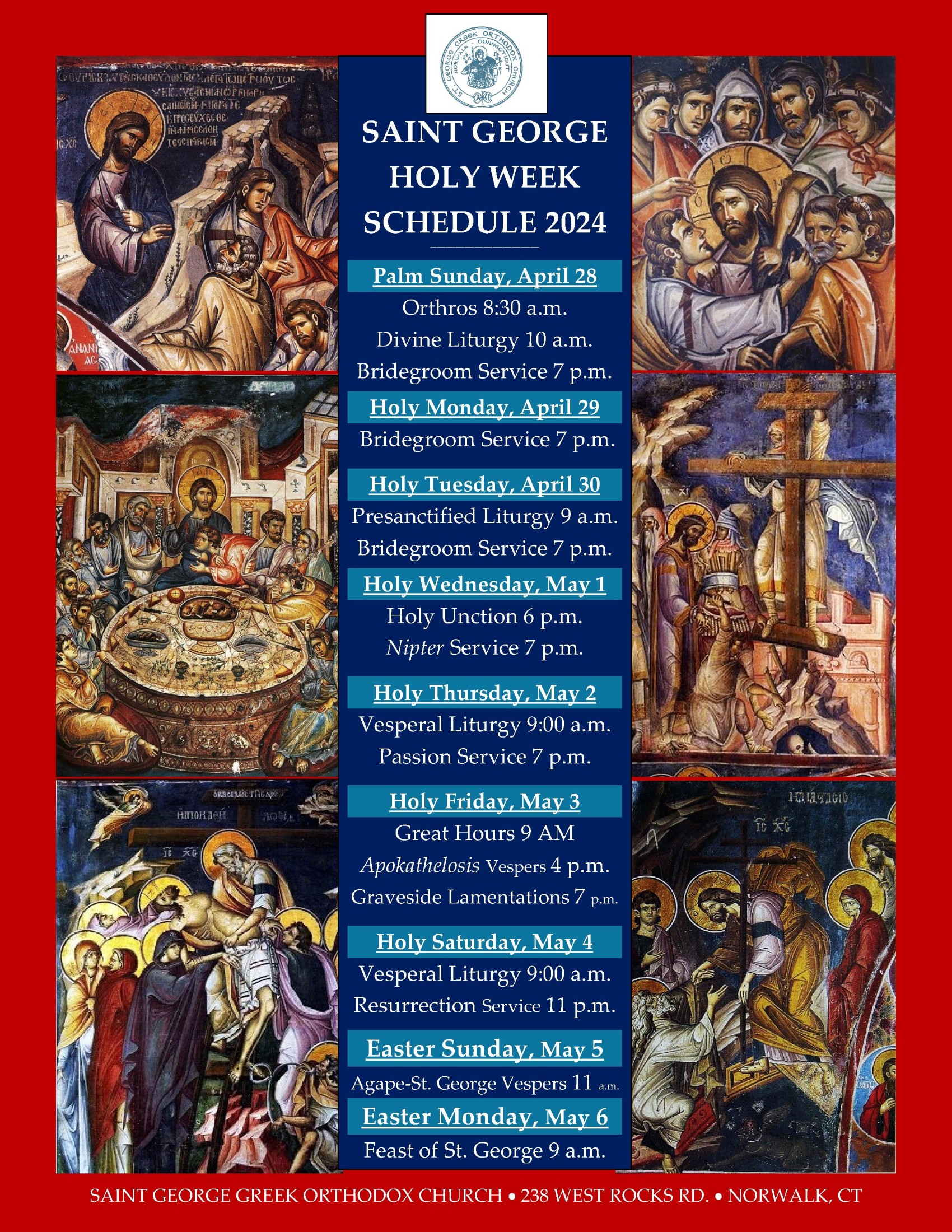Holy Week 2024 Schedule - English and Greek